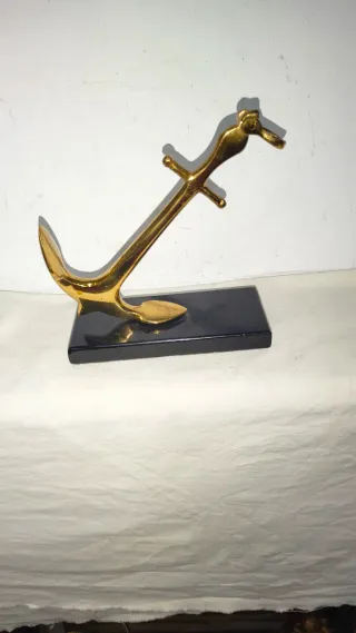 Antigua Escultura Figura Ancla Bronce Náutico