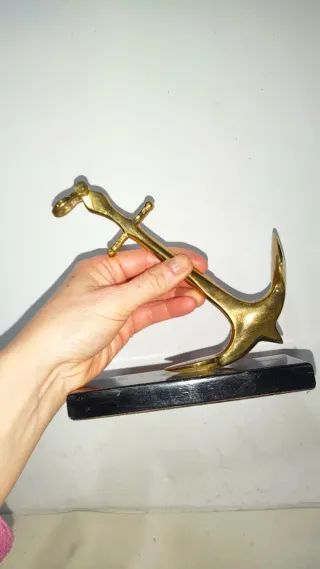 Antigua Escultura Figura Ancla Bronce Náutico