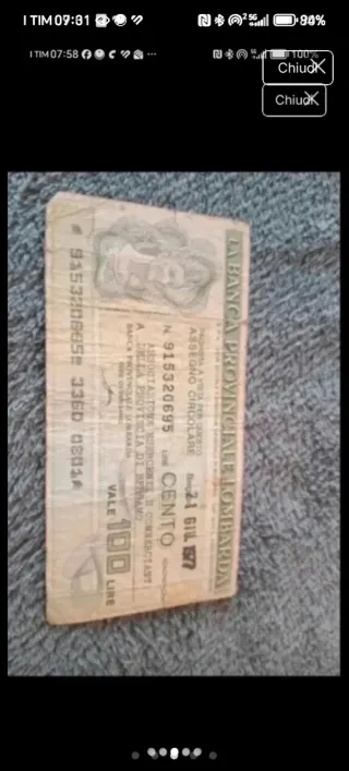 Miniassegno Banca Provinciale Lombarda 1977