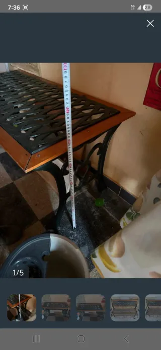 Juego 2 bancos y mesa forja y madera