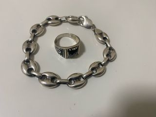 Conjunto Cadena y Anillo Plata Negra *925*