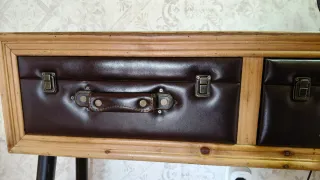 Mueble recibidor auxiliar madera y cuero