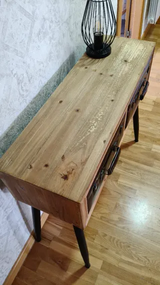Mueble recibidor auxiliar madera y cuero