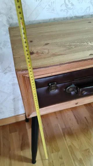 Mueble recibidor auxiliar madera y cuero