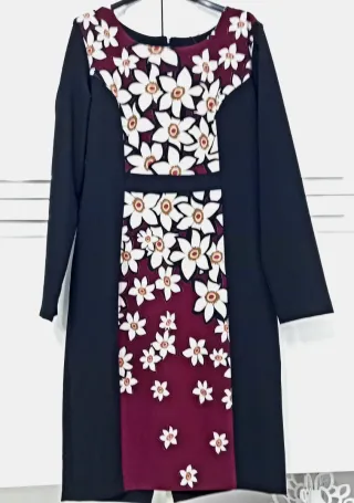 Abito midi elegante floreale nero XXL