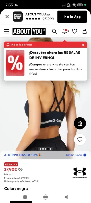 Sujetador Deportivo Under Armour Negro Talla XS