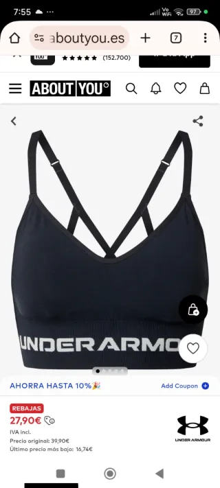 Sujetador Deportivo Under Armour Negro Talla XS