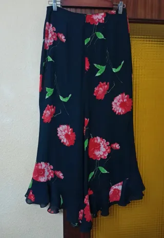 Falda larga floral asimétrica volantes/ talla 42