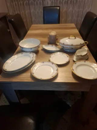 Vajilla antigua porcelana blanca decorada en azul