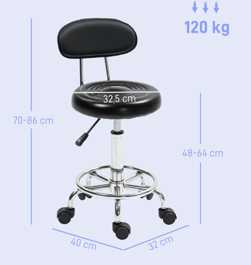 Taburete Giratorio con Respaldo y Ruedas
