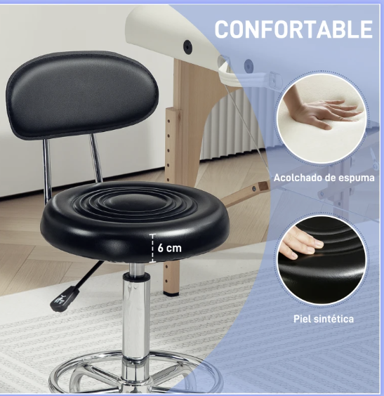 Taburete Giratorio con Respaldo y Ruedas