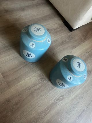 2 Vasi in Ceramica Blu con Motivi Cinesi