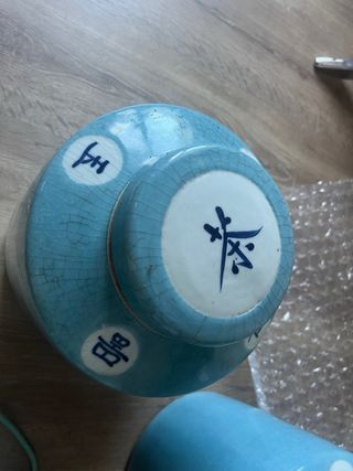 2 Vasi in Ceramica Blu con Motivi Cinesi