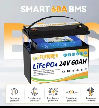 Batería LiFePO4 24V 60AH FLLYROWER con cargador