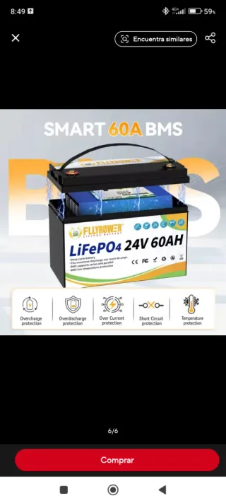Batería LiFePO4 24V 60AH FLLYROWER con cargador