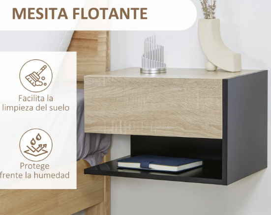 Juego 2 Mesitas Noche Flotantes Madera Negra