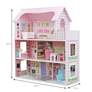 Casa Muñecas Madera 70cm LED +8 Muebles OUTDOOR Toys