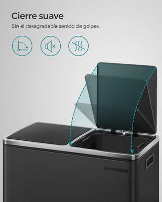 Cubo Basura Reciclaje 2x30L Pedal Negro SONGMICS LTB60BK