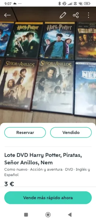 Lote 6 DVDs Harry Potter y Señor Anillos