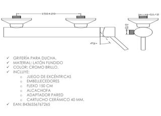 Monomando Ducha Hagar B0010-E Cromado con Flexo 150 cm