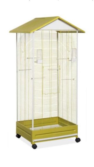 Jaula para pájaros blanca y amarilla