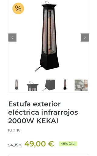 Estufa eléctrica exterior infrarrojos Kekai 2000W KT0110