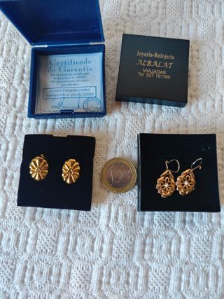 Lote pendientes vintage dorados de oro 18K perla