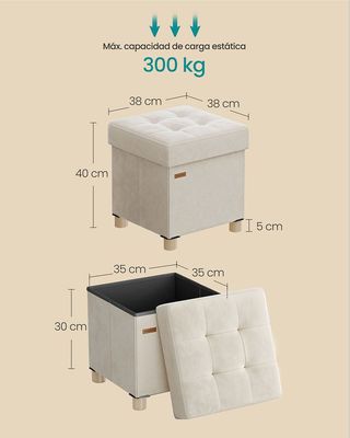Puff Almacenaje 37L 38x38x40 cm Beige SONGMICS LSF0516W02