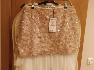 Falda Zara lentejuelas rosa Talla M