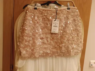Falda Zara lentejuelas rosa Talla M