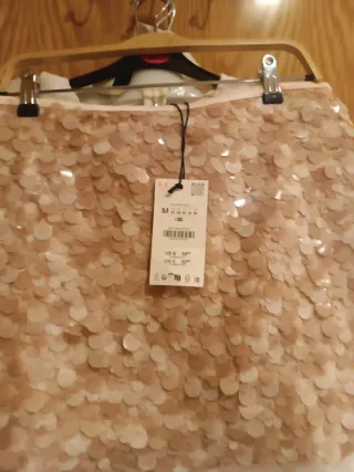 Falda Zara lentejuelas rosa Talla M
