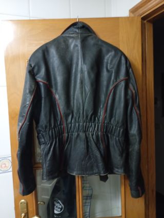 Cazadora Cuero Vintage BLACK POINT Negra Roja