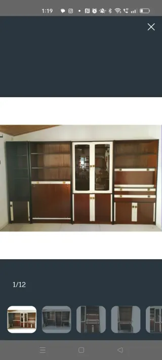 Mueble modular madera y cristal Años 70