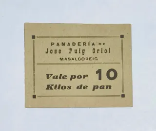 Vale 10 Kilos Panadería Jose Puig Oriol 1937