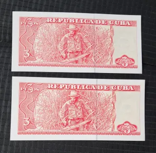 3 Pesos Cuba Billetes Consecutivos