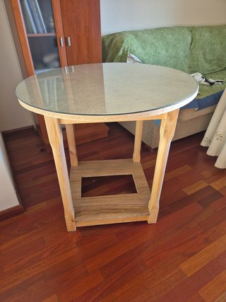 Mesa camilla redonda 80cm de madera y con cristal