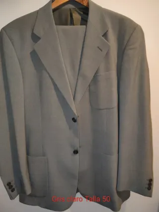 Traje Chaqueta y Chaleco Talla 50 Gris y Azul