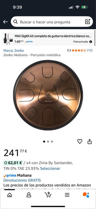 Tambor Zenko Percusión Melódica hang drum handpan