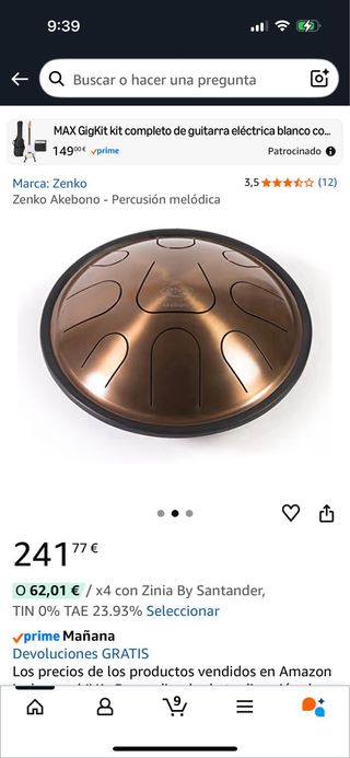 Tambor Zenko Percusión Melódica hang drum handpan