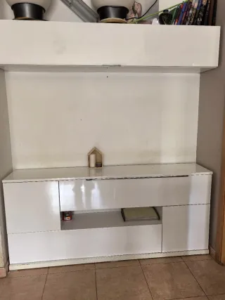 Mueble TV moderno blanco y negro 7 piezas