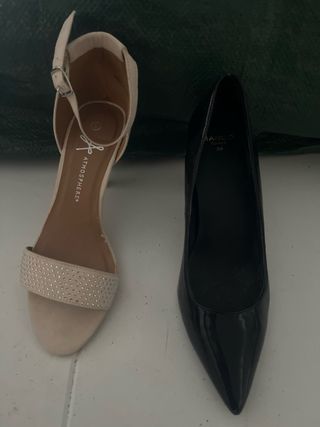 Sandalias Mango Tacon Beige y Negras