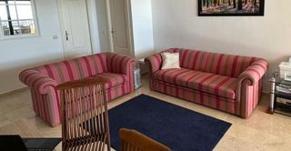 Divani Chesterfield vintage con righe in rosa e beige