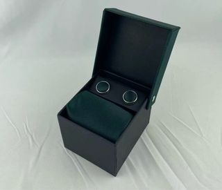 Corbata verde cielo + gemelos a juego con caja