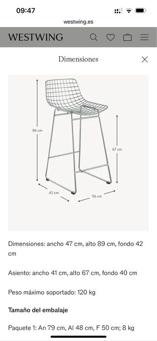 Taburete alto HKLIVING metal plateado