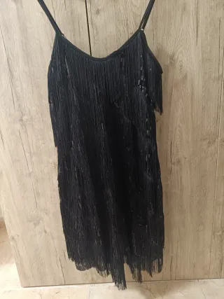 Vestido fiesta flecos negro