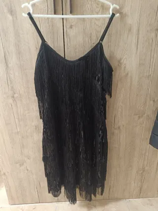 Vestido fiesta flecos negro