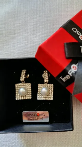 Pendientes Plata 925, Perla natural y Circonitas