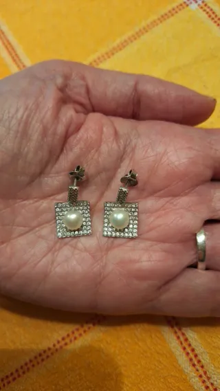 Pendientes Plata 925, Perla natural y Circonitas