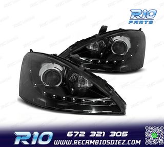 FAROS PARA FORD FOCUS 01-04 LUZ DIURNA LED FONDO NEGRO H7