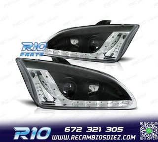 FAROS FORD FOCUS 04-08 LUZ DIURNA LED FONDO NEGRO
